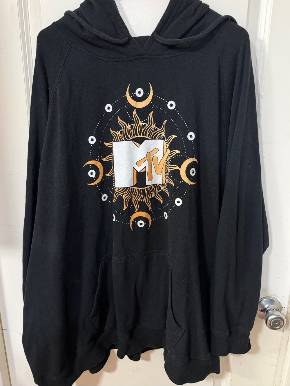 MTV Black Hoodie with Gold & White Sun Graphic